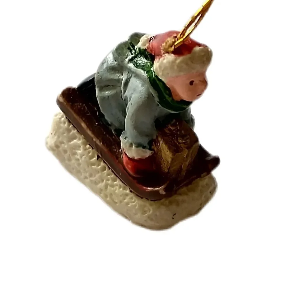 Vintage Victorian Child‎ On Sled Ornament Mini Micro Diorama Christmas Porcelain
